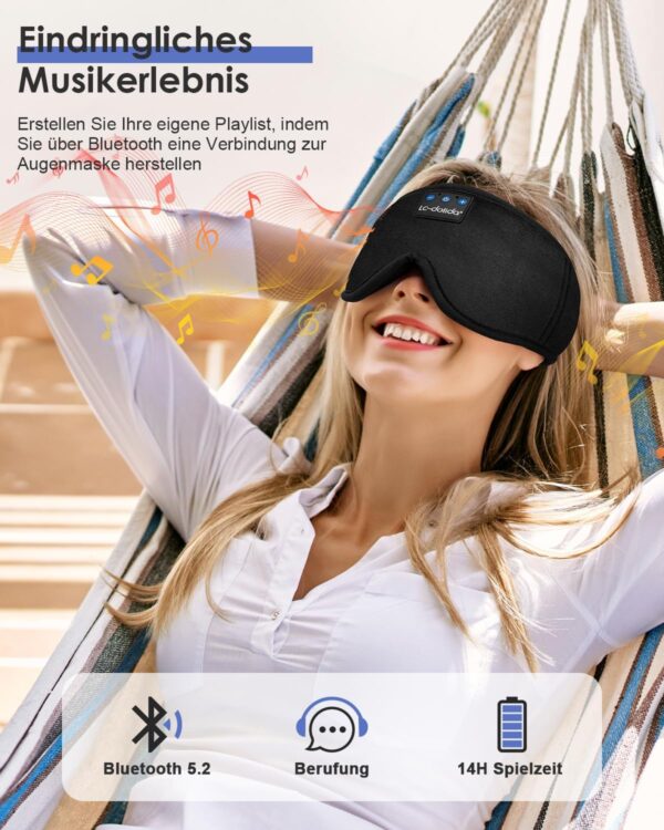 LC-dolida Schlafmaske mit Bluetooth Schlafkopfhörer für Frauen und Herren, Schlafbrille 100% Lichtblockierende Atmungsaktives Material aus Eisseide Augenmaske mit Ohrhörern für Reisen Yoga Meditation – Bild 4