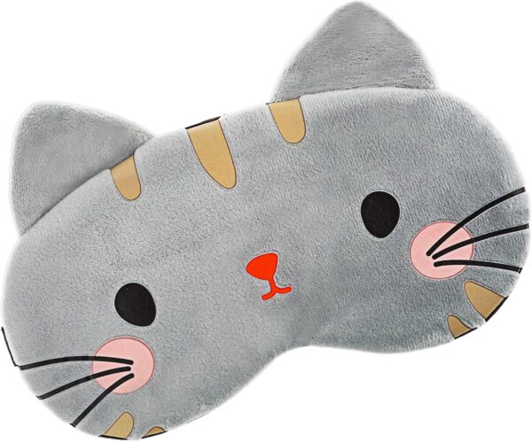 WLLHYF Niedliche Augenmaske zum Schlafen weiche Plüsch-Cartoon-Katzen-Augenbinde bequeme Tier-Augenabdeckung lustiger Augenschutz zum Schlafen für Damen Herren Kinder Reisen Nickerchen Schlafen (Grau) – Bild 7