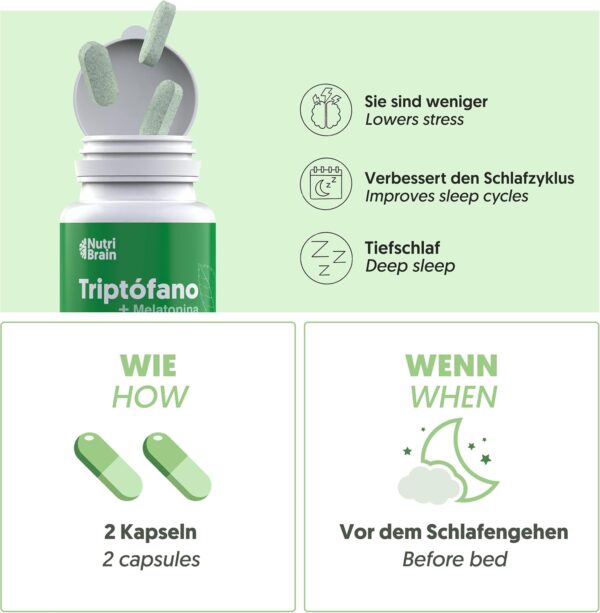 Natürliches L-Tryptophan Tabletten Hochdosiert 570mg - Schalfhilfe mit Tryptophan, Melatonin & Spirulina - Natürliche Formel für Besseren Schlaf, Weniger Angstzustände, Mehr Energie & Konzentration – Bild 3