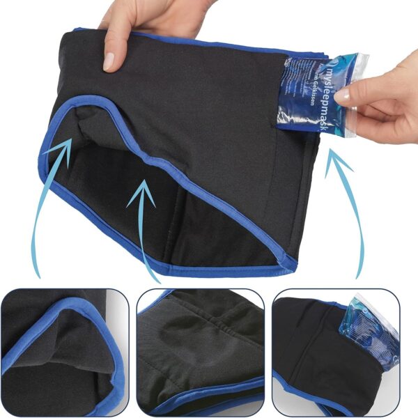 mysleepmask Schlafmaske inklusive 2 Ohrstöpseln und 2 Gelpads Bequeme Bio-Baumwolle für absolute Ruhe und Dunkelheit Entwickelt in Deutschland Kopfumfang circa 54-58 cm, S/M – Bild 3