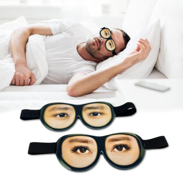 VIKSAUN 2 Stück Schlafmaske mit Augen, lustige Schlafbrille, Seidene Schlafmaske Augenmaske Augenschirm, Schlafbrille Bequem Lichtblockierende Augenmaske, für Yoga Reisen blockiert Licht (2 Stück) – Bild 5