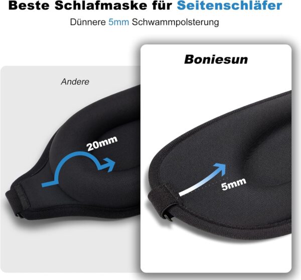 Boniesun 3D Schlafmaske für Seitenschläfer, Verdunklungs-Augenmaske für Männer und Frauen, Ultradünne Design, Angenehm und atmungsaktiv zu tragen – Bild 4