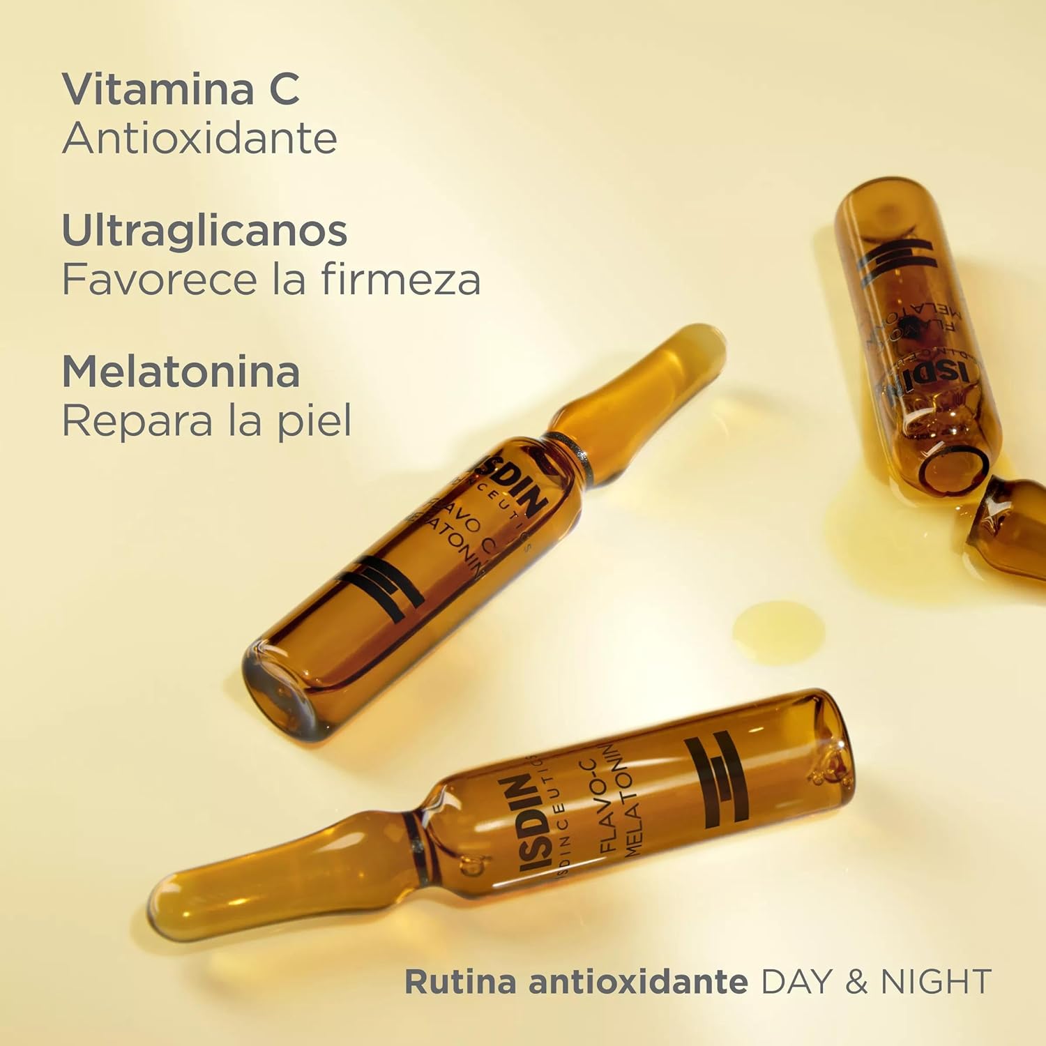 ISDIN Isdinceutics Day&Night Paket Flavo-C Ultraglican + Flavo-C Melatonin (10 + 10 Einzelampullen) | Antioxidativer Schutz und Reparaturpflege für den Tag und die Nacht – Bild 9