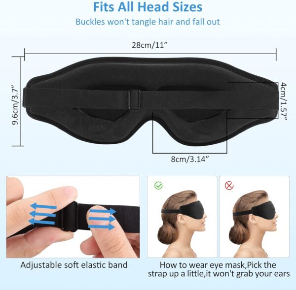 Schlafmaske für Herren Frauen 3D, einzigartige Fase,100% Licht blockierende Augenmaske Schwarz, Verstellbarem Riemen,Bequem Schlafbrille Nachtmaske Reisen Nickerchen Schlafmaske Wimpernverlängerung – Bild 4