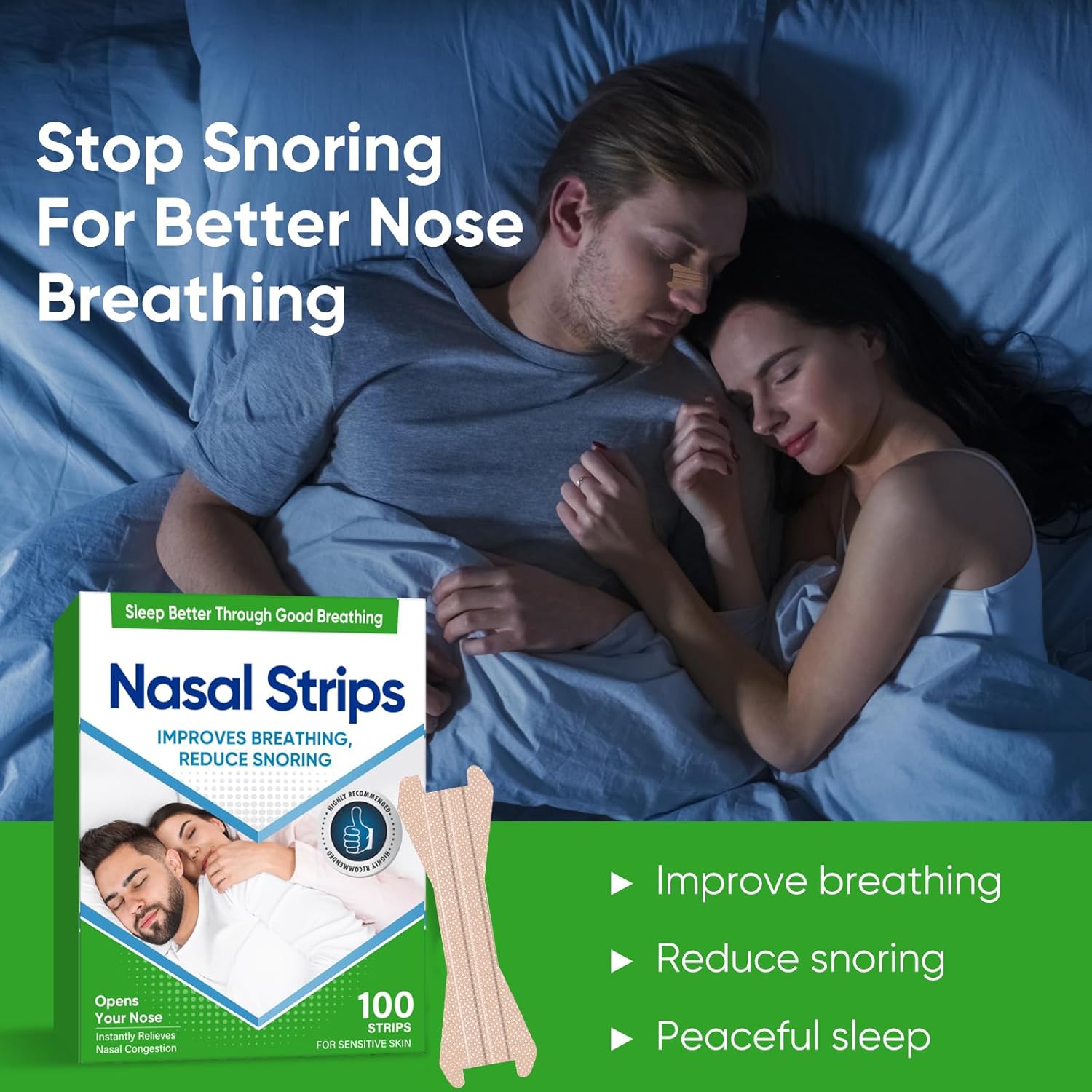 Nasenpflaster, Anti Schnarch, Nasenpflaster Besser Atmen, Extra Starker Nasenstrips, Lindern Eine Verstopfte Nase Aufgrund Allergien, Schnupfen-100 Stück – Bild 3
