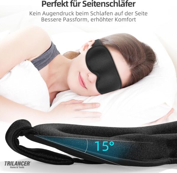 Trilancer 100% Lichtblockierende 3D Schlafmaske für Männer & Frauen, 2025 Ultraweiches und Druckfreies Design, Augenmaske für Seitenschläfer, Nickerchen, Meditation, Reisen und Schlafzimmer((Schwarz) – Bild 2