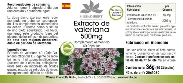Baldrian Kapseln - 500mg - 60 Kapseln - 4-fach konzentriert - vegan | HERBADIREKT by Warnke Vitalstoffe - Deutsche Apothekenqualität – Bild 3