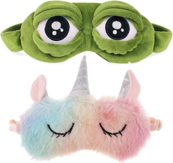 Schneespitze 2 Stück Cartoon Premium Schlafmaske,Einhorn Schlafmaske,Rainbow Unicorn Schlafmasken,Frosch Augenmaske Blackout Brille,Plüsch Schlafmaske Schlafmasken für Erwachsene, Kinder
