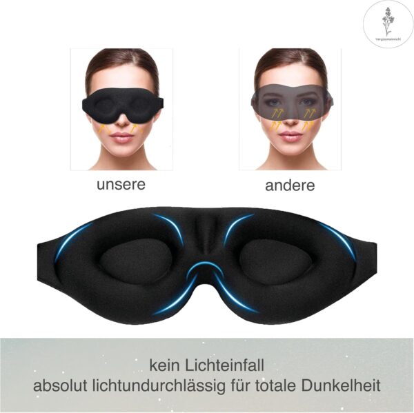 Premium Schlafmaske 3D für Seitenschläfer - Perfektionierte ErgoDream Augenmaske Schlafmaske mit Memory-Effekt für Frauen und Herren; 100% Lichtblocker – Bild 5