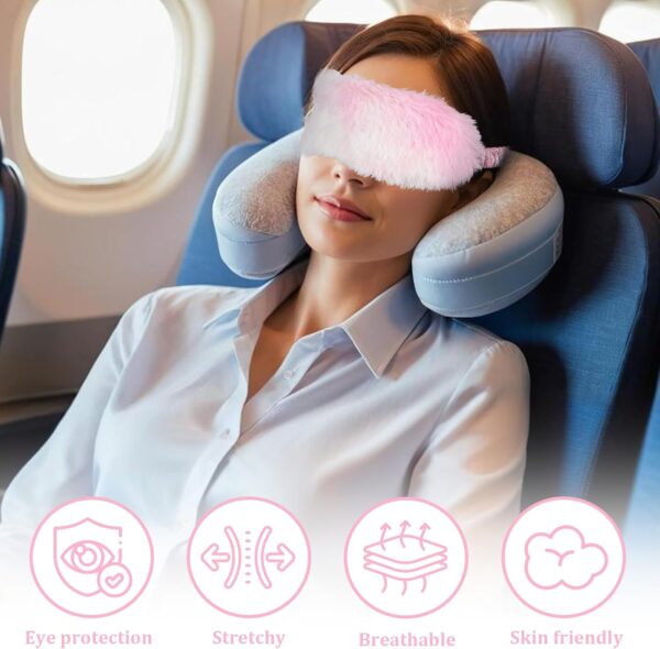 Piriuuo 2 Stück Schlaf Augenmaske Damen, Plüsch Augenmaske Zum Schlafen Süße Schlafmaske Kinder Mädchen Mehrfarbig Weich Augenmaske PyjamaParty Reise Schlafmasken für Kinder Mädchen(Hellbeige, Rot) – Bild 7