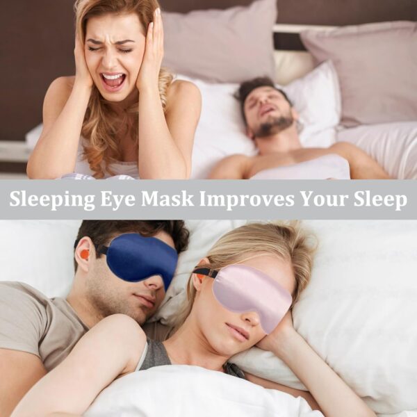 KEYRI 4 Stück Schlafmaske aus Seide, Schlafmaske für Herren und Frauen Augenmaske Nachtmaske mit Verstellbarem Riemen Ohrstöpseln Lichtblockierende Schlafbrille für Reise (Schwarz, Rosa, Blau, Grün) – Bild 6
