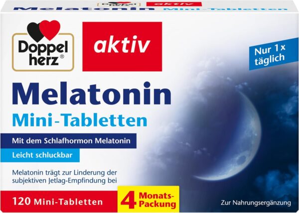 Doppelherz Melatonin – Trägt zur Linderung der subjektiven Jetlag-Empfindung bei – 120 leicht schluckbare Mini-Tabletten