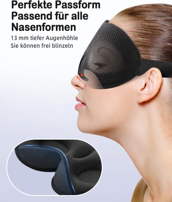 OnaEz Seitliche Schlafmaske für Männer und Frauen, Modified 3D Mesh, Atmungsaktive Komfort-Augenmaske, 13mm Augenhöhlen, Nasenpads, 100% lichtblockierende Schlafbrille,für Reisen und Yoga – Bild 4