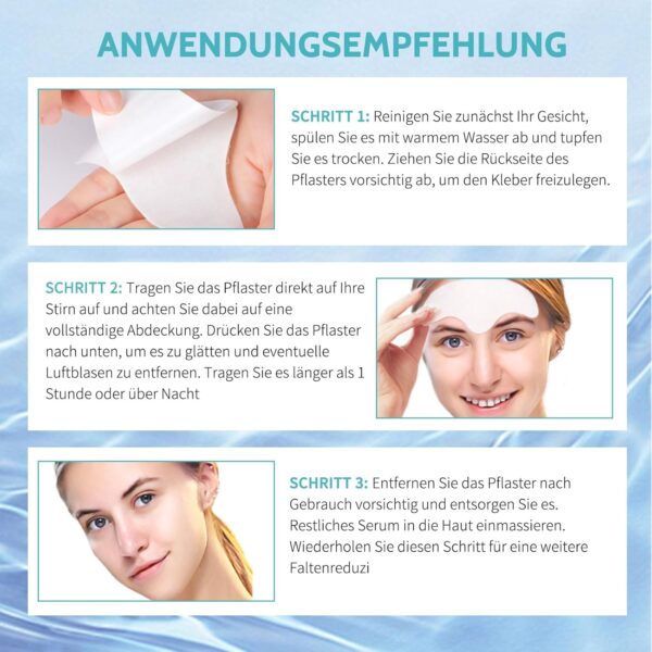 Shefave Stirnfalten Glätten Zornesfalte Pflaster 20 Stück, Hydrogel Pflaster Stirn Pad Gegen Falten, Collagen Maske Anti Falten Pflaster, Feuchtigkeit, Glättet Feine Linien und Fältchen – Bild 7