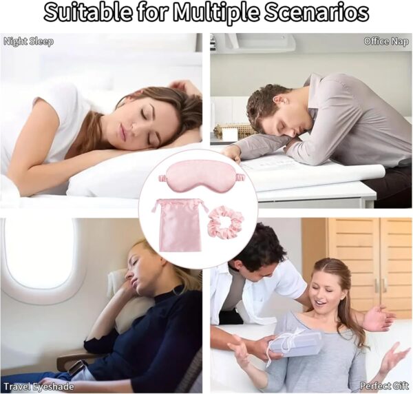 Seiden Schlafmaske Set, Schlafbrille Damen Bequem Maulbeerseide Augenmaske Satin Nacht Augenbinde zum Schlafen Lichtdichte Nachtmaske Augen Schlafschutz für Pause Reise (Rosa) – Bild 7