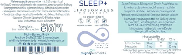 Mighty Elements liposomales Sleep+ 2 in1,Melatonin mit L-Tryptophan - verkürzte Einschlafzeit ​- vegan, Laktosefrei, hohe Bioverfügbarkeit, Vorrat für mehrere Monate, 100ml – Bild 8