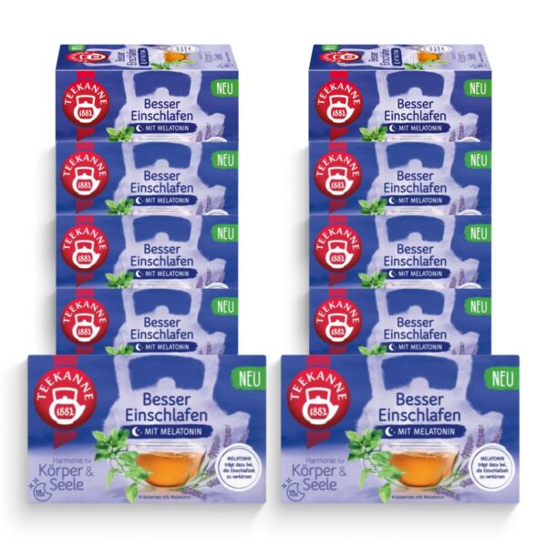 TEEKANNE Besser Einschlafen Kräutertee mit Melatonin, 10 Packungen x 18 Beutel (10x 30,6g)