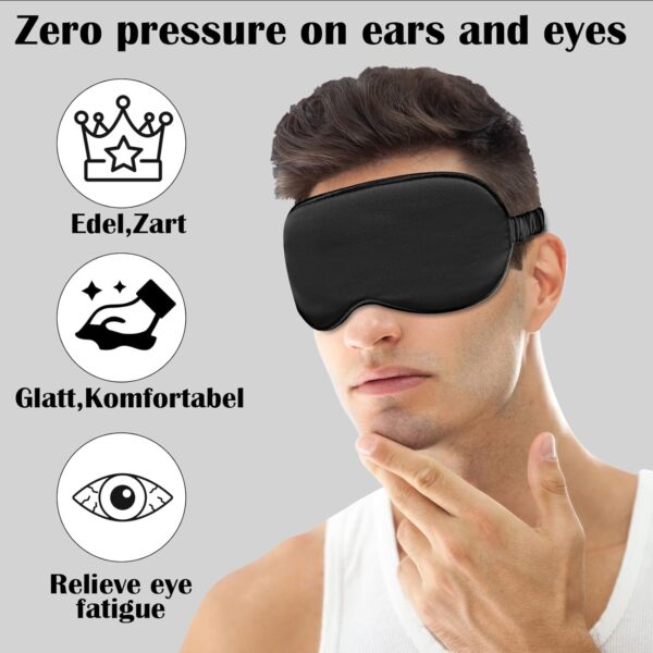 Schlafmaske, 2-teiliges Set Seiden Augenmasken, Seide ultradünne, bequeme und atmungsaktive 99% Verdunklungsbrille, Langzeit-Tragen druckfreie Maske, geeignet für Männer, Frauen und Kinder – Bild 4