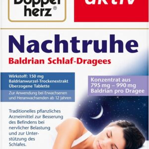 Doppelherz Nachtruhe Baldrian Schlaf-Dragees N – Arzneimittel zur Verbesserung des Befindens bei nervlicher Belastung und zur Unterstützung des Schlafes – 30 Dragees (1er Pack)