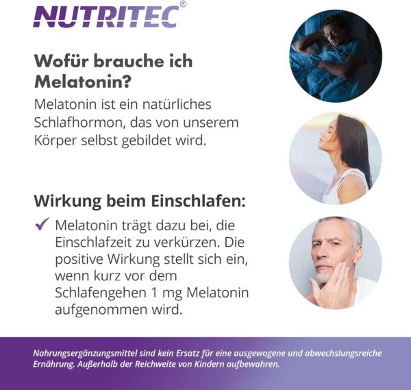 Nutritec Melatonin Kapseln, 90 Stück, 0,5 mg Melatonin pro Kapsel, hochdosiert, mit Lavendel, Passionsblumenkraut, Melissenblätter Pulver, Hopfen, L-Ornithin und L-Tryptophan – Bild 2