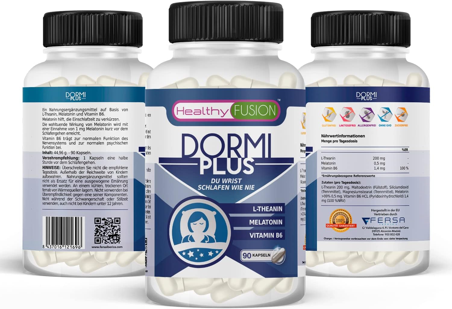 Healthy Fusion DormiPlus | 100% reines Melatonin + L-Theanin + Vitamin B6 | Fördert schnellen, tiefen & erholsamen Schlaf | Unterstützt 8 Stunden natürliche Regeneration | 90 Kapseln – Bild 5