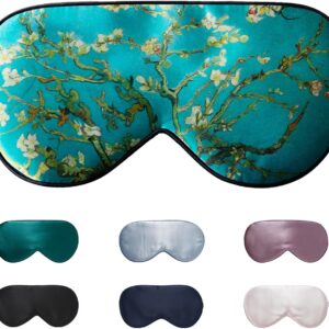 LaCourse 100% Maulbeerseide Schlafmaske mit Reisetasche. Beide Seiten Echte 19 Momme Seide, Verstellbare Augenmaske für Frauen, Grün-Blumig