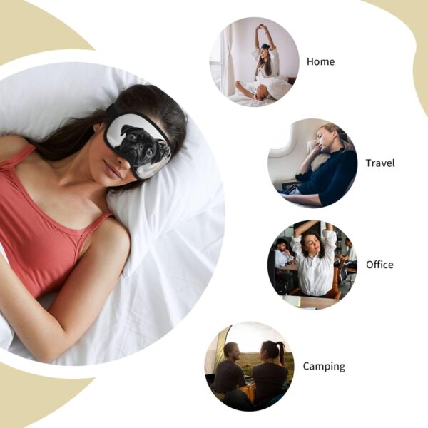 Schlafmaske mit niedlichem Mops-Motiv, für Damen und Herren, Augenmaske zum Schlafen, lichtblockierend, Schlafmaske mit elastischem Band, Augenbinde für Flugschläfer, weich, atmungsaktiv, – Bild 7