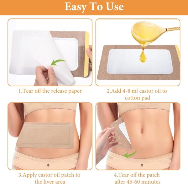 5 Stück Rizinusöl Pflaster,30 * 16cm Castor Oil Pack Wrap,Einweg Castor Oil Wrap,Selbstklebend Rizinusöl Packung,Sehr Saugfähig,Hilft Beim Schlafen,für Bauch Wade Knie Hals und Brust,Ohne Öl – Bild 6
