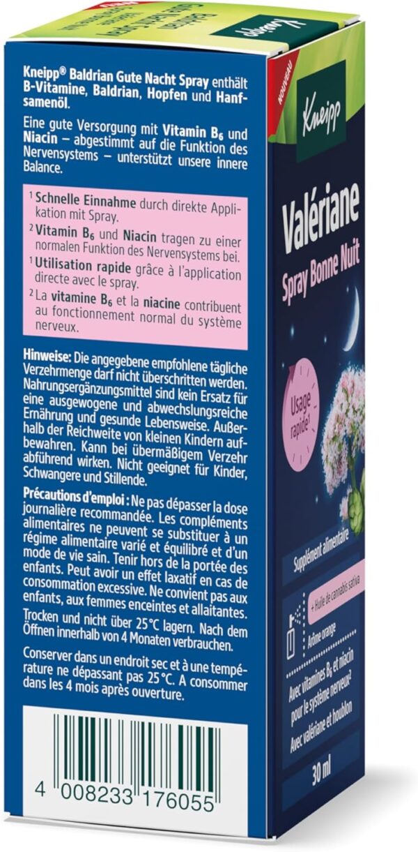 Kneipp Baldrian Gute Nacht Spray - mit Cannabis Sativa Öl - Orangen-Geschmack - 30ml – Bild 2