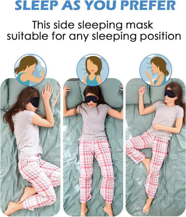 Schlafmaske für Seitenschläfer, 3D Schlafmaske für Herren, Frauen,Weiche und Atmungsaktive Augenmaske Schlafmasken,100% Lichtblockierende Schlafbrille mit Verstellbarem Riemen für Reisen – Bild 4