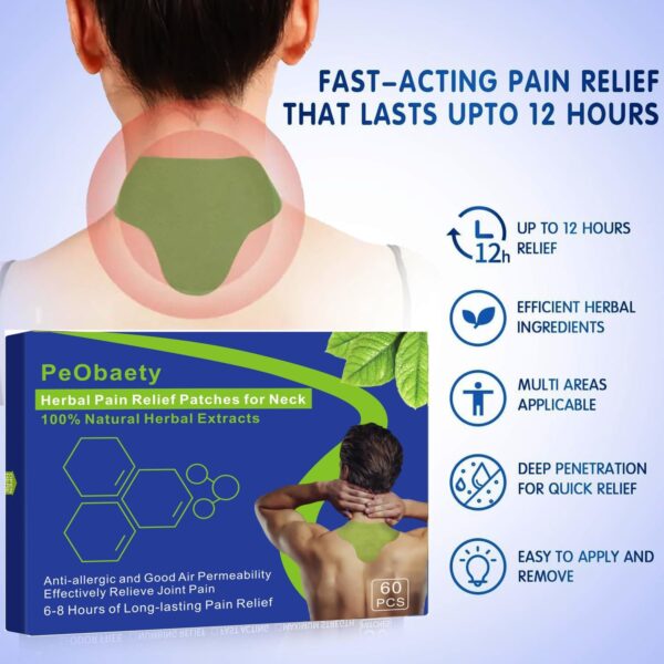 Pain Reliefe Patch, 60 Stück Schmerzlinderung Patch Wärmepflaster, Kräuter Rücke Nackenschmerz Pflaster, Schnell wirkende, langanhaltende natürliche Schmerzlinderung Für Rücken Nacken und Schulter – Bild 4