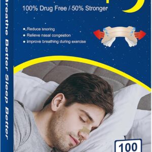 Nasenpflaster Schnarchen, 100 Stück Extra Starke Schlafpflaster, Nasenstrips Gegen Schnarchen, Lindern Eine Verstopfte Nase Aufgrund Schnupfen, Allergien, Nasenstrips für Sport Und Schlaf (71x25mm)