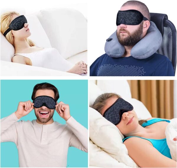 Schlafmaske für Damen Herren，100% Lichtschutz Verstellbare Schlafbrille，weiche Augenmaske aus 3D konturiertem Soft Material, Augenbinde für Reisen/Schlafen/Nickerchen (Leopardenmuster) – Bild 6