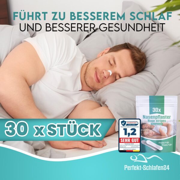 Perfekt-Schlafen24® 30xTransparente Nasenpflaster gegen Schnarchen - Test 2023 [SEHR GUT] - 66x19mm - Anti Schnarch Nasenstrips - Besser schlafen ohne schnarchen & besser atmen - Snoring Nose Strips – Bild 4