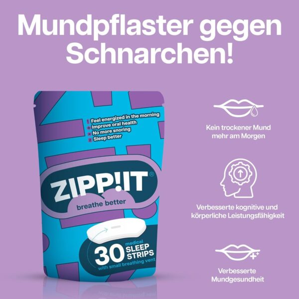 Zippit Mundpflaster schlafen - 30 Stück Mouth tape mit optimierter Passform - Mundkleber nachts Schnarchstopper - Zippit Schnarchpflaster zum Mund zukleben nachts – Bild 2