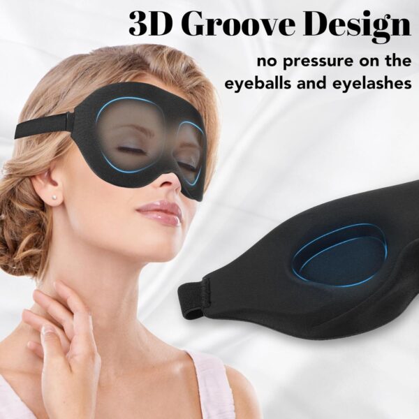 Schlafmaske für Herren Frauen, 3D Weiche Augenmaske Seitenschläfer Lichtblockierend 2024 Weich und Atmungsaktiv Memory Foam Schlafbrille mit Verstellbarem für Nickerchen Reisen – Bild 2