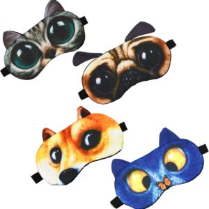 GRPSKCOS Kinder Schlafmaske, 4 Pack niedliche Tier lustig Schlaf Augenmaske zum Schlafen weiche Augenbinde mit verstellbarem Gurt für Kinder Erwachsene Reisen Naps Shift Works Spiele(#1 Style A)
