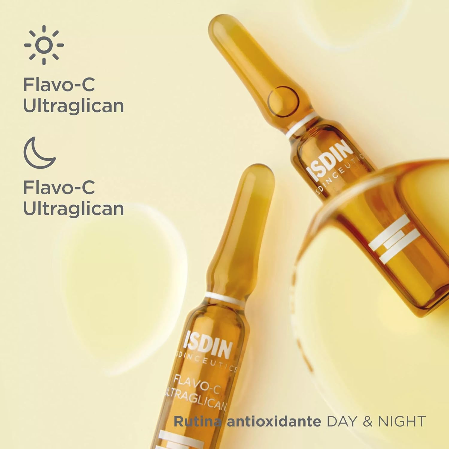 ISDIN Isdinceutics Day&Night Paket Flavo-C Ultraglican + Flavo-C Melatonin (10 + 10 Einzelampullen) | Antioxidativer Schutz und Reparaturpflege für den Tag und die Nacht – Bild 6
