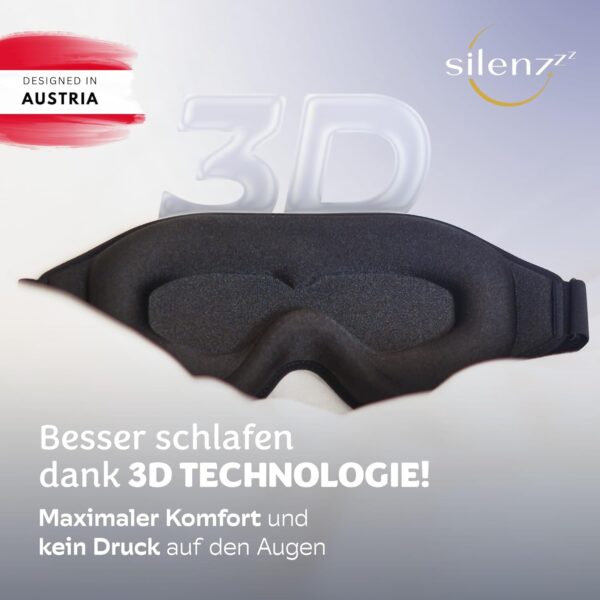 SILENZZZ® Premium Schlafmaske - 3D Augenmaske für Frauen & Herren - Schlafbrille bequem gepolstert für absolute Dunkelheit - Sleep-Mask, Schlaf-Maske schwarz – Bild 3