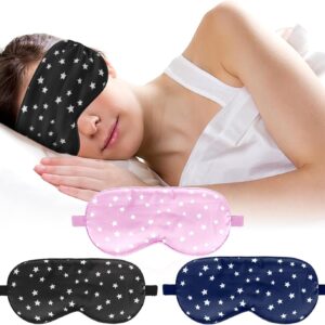 Wanmu Seiden Schlafmaske, 3 Stück Augenmaske Atmungsaktiv Lichtblockierende Schlafbrille Bequeme Weiche Augenmaske mit Verstellbarem Riemen für Reisen Nickerchen(3 Farben)