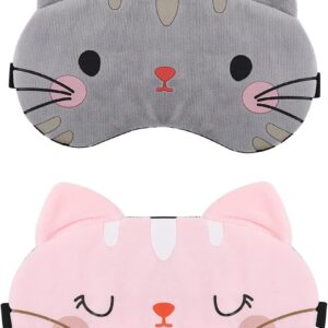Schlafmaske Kinder Schlafmaske Kätzchen 2 Stücke Weiche Schlafbrille mit Verstellbaren Trägern Katz Sleeping Mask Für Frauen Kinder Mädchen Damen Schlafen, Nickerchen Machen, Reisen, Im Flugzeug