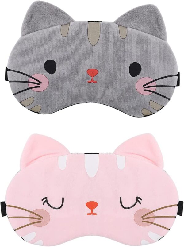 Schlafmaske Kinder Schlafmaske Kätzchen 2 Stücke Weiche Schlafbrille mit Verstellbaren Trägern Katz Sleeping Mask Für Frauen Kinder Mädchen Damen Schlafen, Nickerchen Machen, Reisen, Im Flugzeug