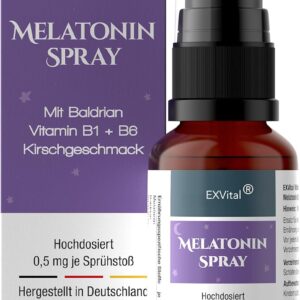 Melatonin Einschlafspray, mit Baldrian & Vitamin B1+ B6 - 0,5 mg liquid Melatonin pro Sprühstoß, natürliches Schlafhormon, 30 ml mit SOFORT EFFEKT- Ohne Alkohol, Hochdosiert & Made in Germany