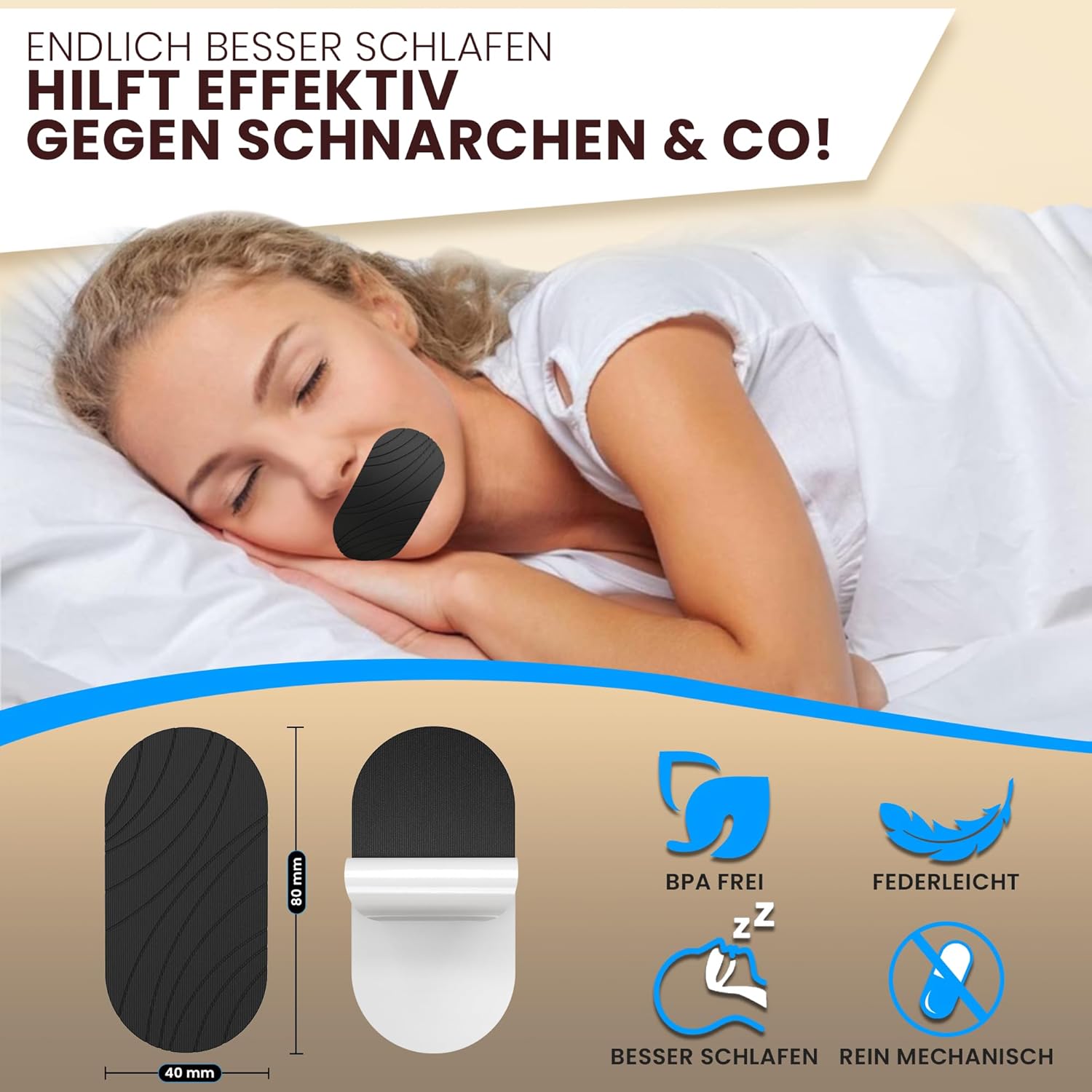 NASENHELD© Mundpflaster Schlafen 35er-Set - NEUHEIT 2024 - Mouth Tape for Sleeping Mund Tape gegen Schnarchen Stopper Mundtape Schlaf Schnarchstopper Schlafpflaster Schnarchpflaster Mundkleber Nachts – Bild 6