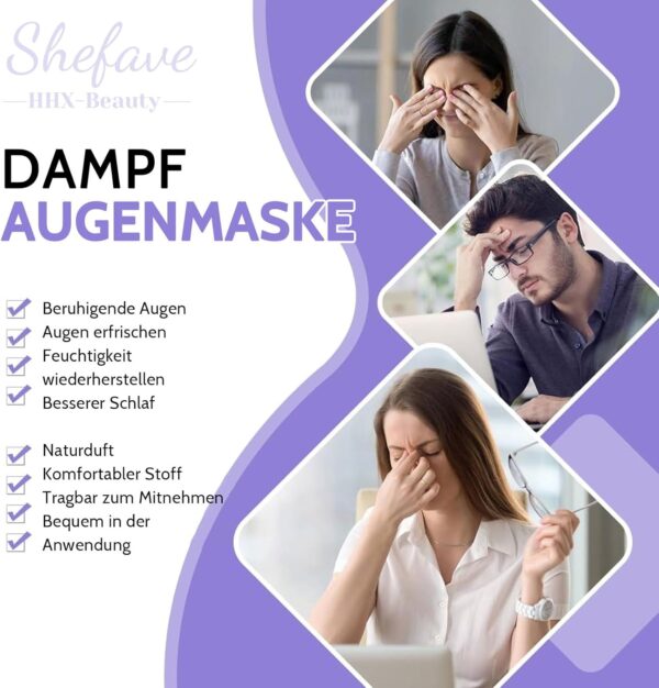 Augenmaske Wärmend 20Pcs Lavendel Dampf Augen Maske Schlafmaske Wärmebrille für Augenermüdung Augenringe, Migräne, lidrandpflege, Entspannung für die Augen – Bild 3