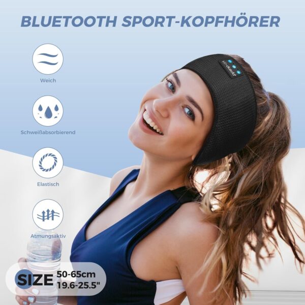 LC-dolida Schlafkopfhörer Bluetooth 5.4, Schlaf Stirnband Kopfhörer Headband Schlafmaske, Sportskopfhörer Musik schlafen Stirnband für Sport Training, Joggen, Yoga, Reisen – Bild 3