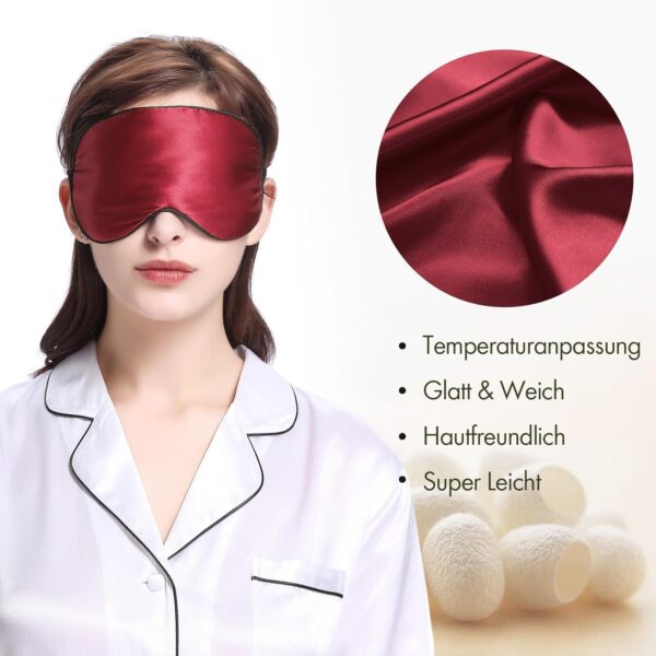 LILYSILK 100% reine Seide Schlafmaske Augenbinde Natürliche Seide gefüllte Augenabdeckung Weiche hautfreundliche Schlafaugenmaske mit verstellbarem Riemen für Frauen und Männer Weinrot – Bild 4