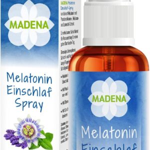 MADENA Melatonin Einschlafspray, ohne Konservierungsstoffe und Süßungsmittel, mit Extrakten aus Passionsblume, Melisse, Lavendel, vegan, Diffuser mit Sofort-Effekt