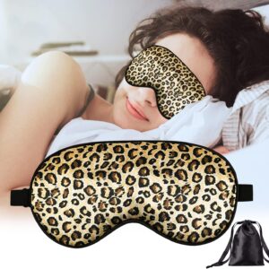 Reine Maulbeerseide Schlafmaske, Schlafmaske Frauen Seide Augenmaske Leoparden, 100% Reine Seide, weiche, hautfreundliche, lichtundurchlässige schlaf augenmaske mit verstellbarem Riemen für Frauen