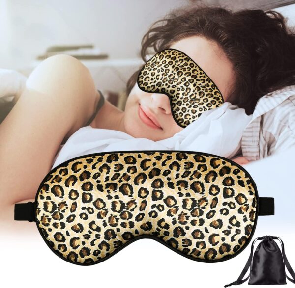 Reine Maulbeerseide Schlafmaske, Schlafmaske Frauen Seide Augenmaske Leoparden, 100% Reine Seide, weiche, hautfreundliche, lichtundurchlässige schlaf augenmaske mit verstellbarem Riemen für Frauen